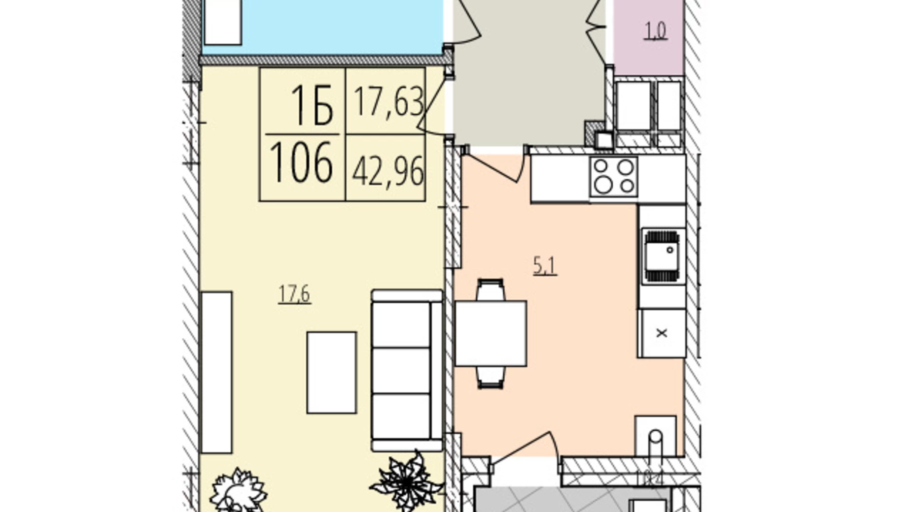 Продается 1-комнатная квартира 42.96 кв. м в Виннице