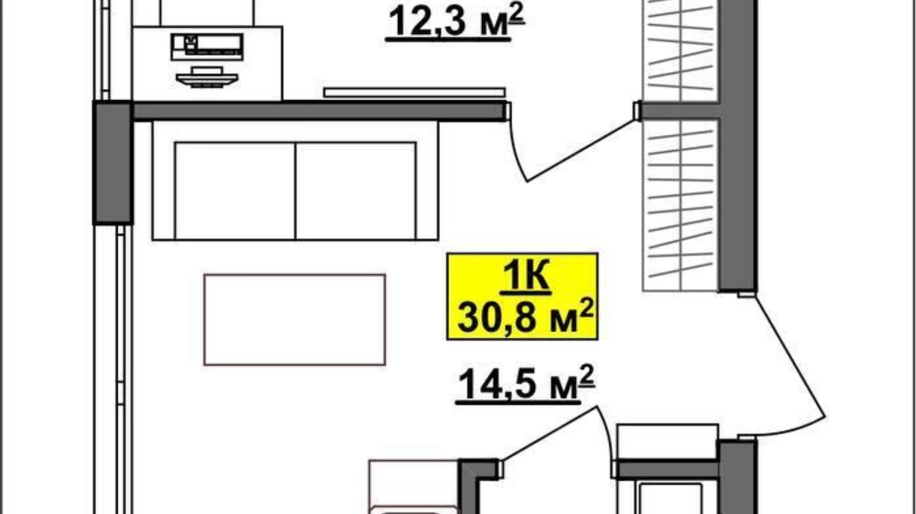 Продается 1-комнатная квартира 30.8 кв. м в Ивано-Франковске, ул. Национальной Гвардии - фото 2