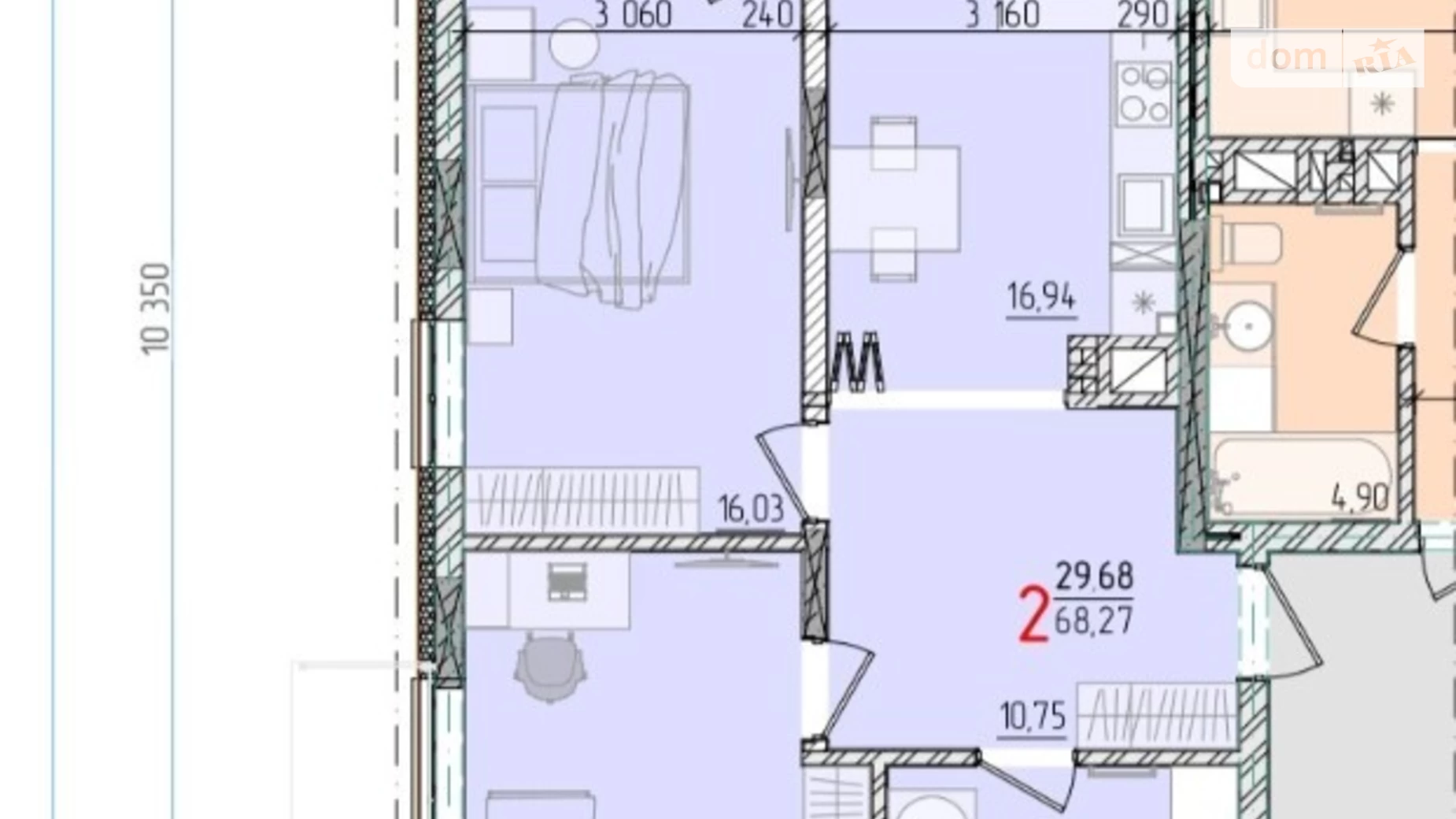 Продается 2-комнатная квартира 68.27 кв. м в Черновцах, ул. Русская