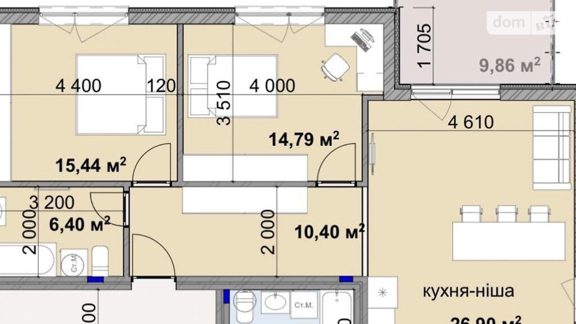 Продается 3-комнатная квартира 79 кв. м в Ужгороде, ул. Собранецкая, 150 - фото 2