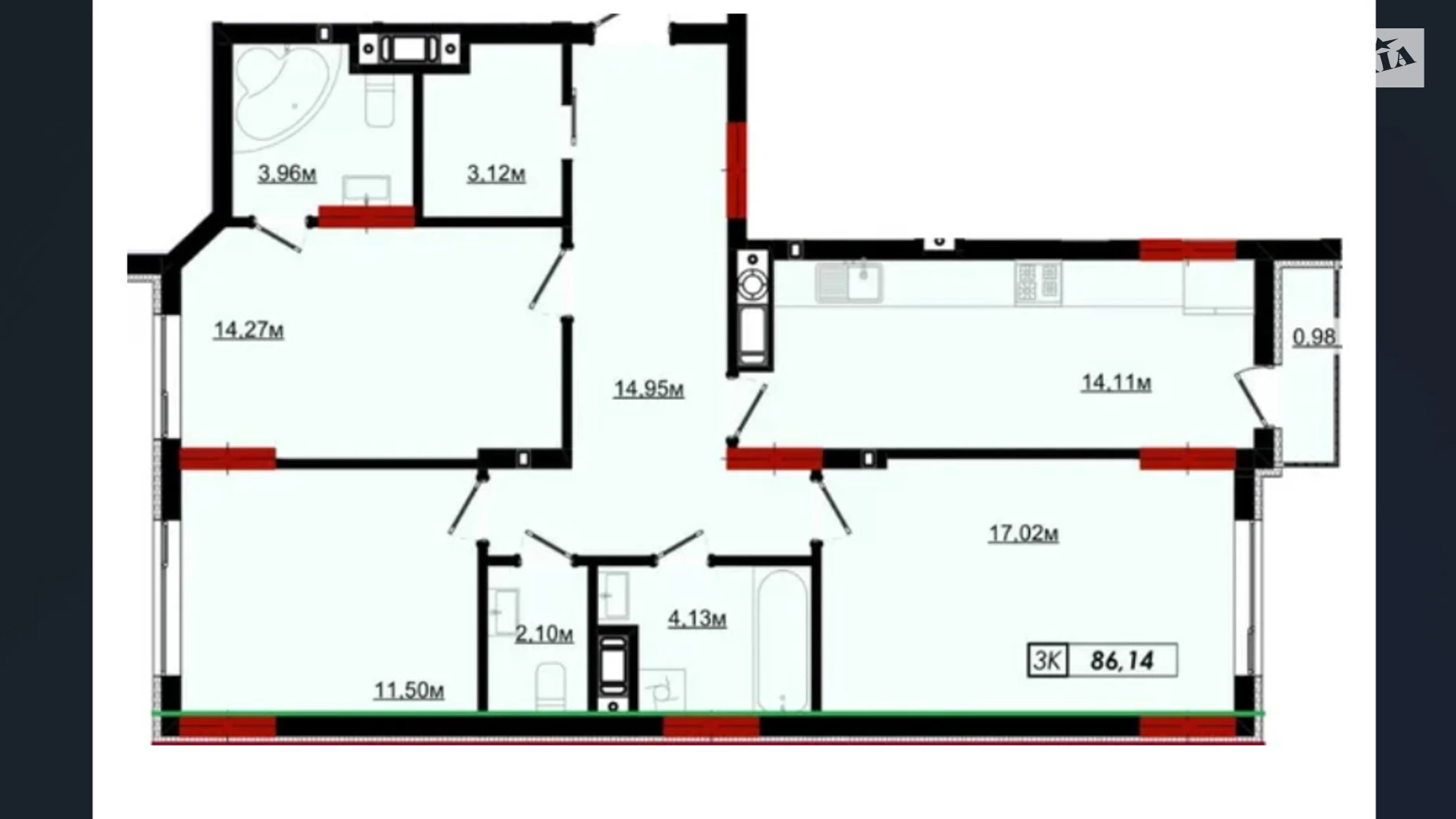 Продается 3-комнатная квартира 93.2 кв. м в Ивано-Франковске, ул. Кобылянской, 22А