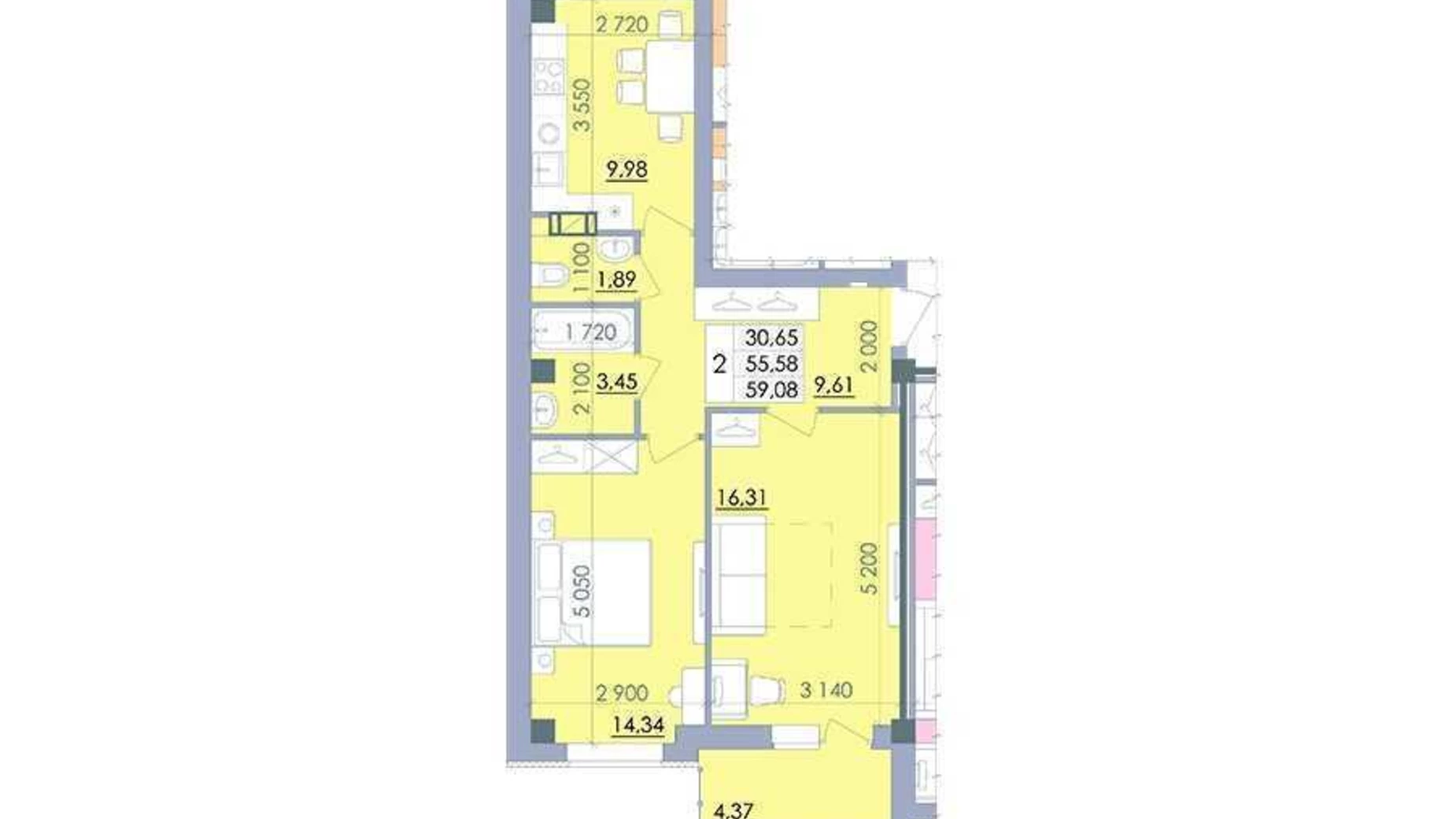 Продается 2-комнатная квартира 59 кв. м в Полтаве, ул. Башкирцевой Марии