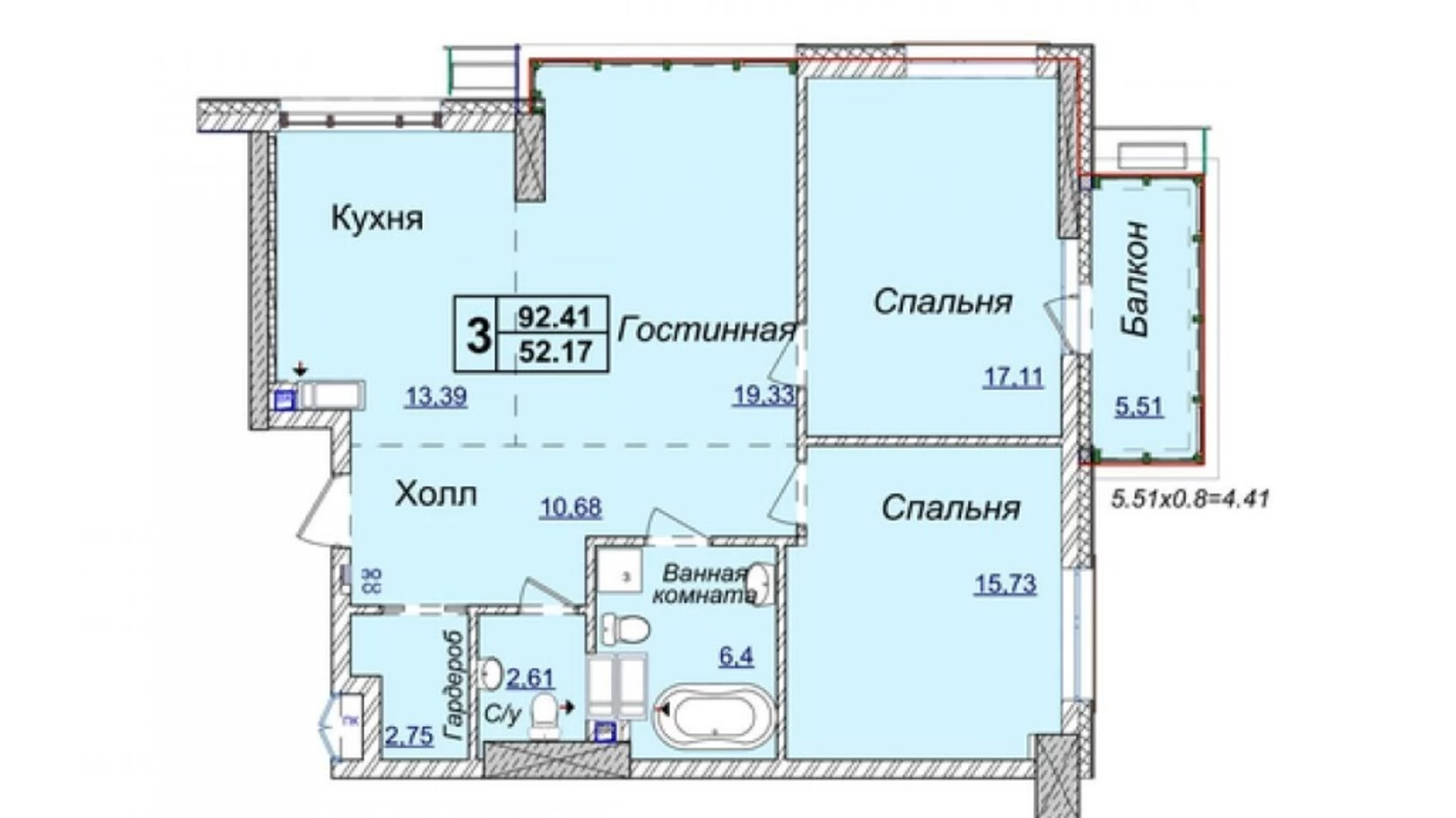 Продается 3-комнатная квартира 92.41 кв. м в Киеве, ул. Андрея Верхогляда(Драгомирова), 17Б - фото 4