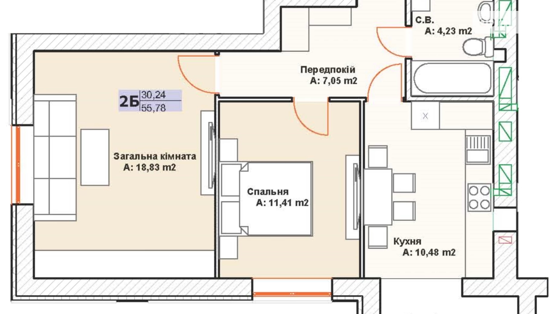 Продается 2-комнатная квартира 58 кв. м в Буче, бул. Леонида Бирюкова, 3