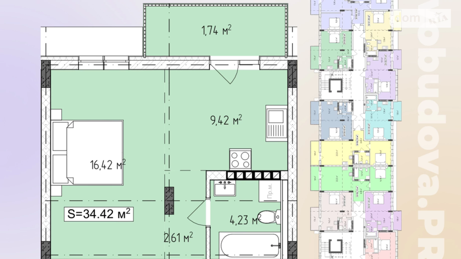 Продается 1-комнатная квартира 34.42 кв. м в Ужгороде, ул. Русская