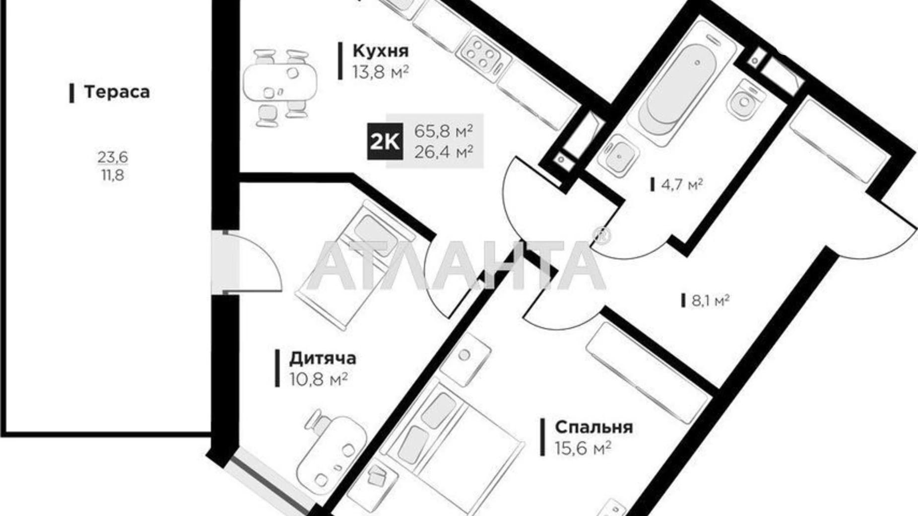 Продается 2-комнатная квартира 65.8 кв. м в Львове, ул. Малоголоскивская