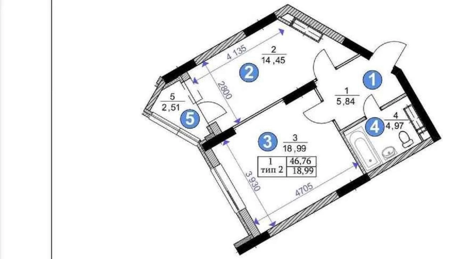 Продается 1-комнатная квартира 47 кв. м в Киеве, ул. Новополевая