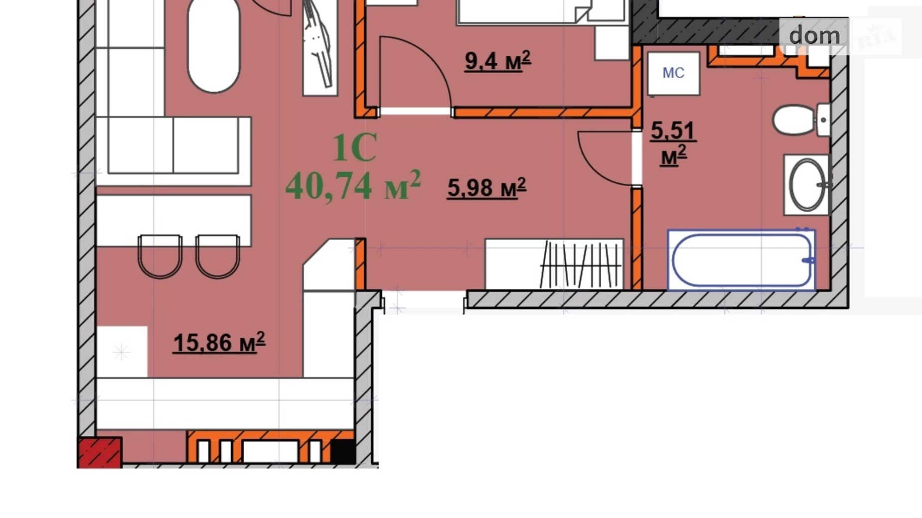 Продается 1-комнатная квартира 43 кв. м в Ивано-Франковске