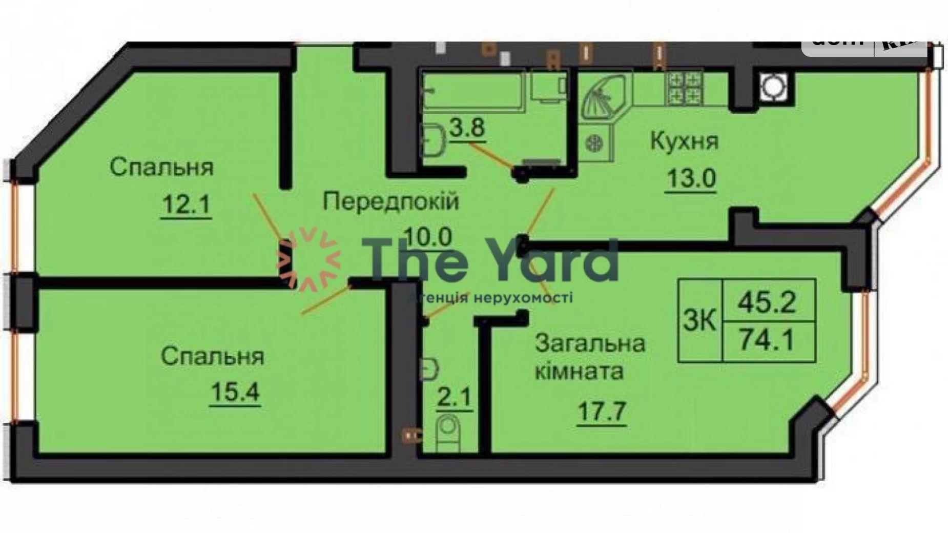 Продается 3-комнатная квартира 74.1 кв. м в Софиевской Борщаговке, ул. Яблоневая, 15