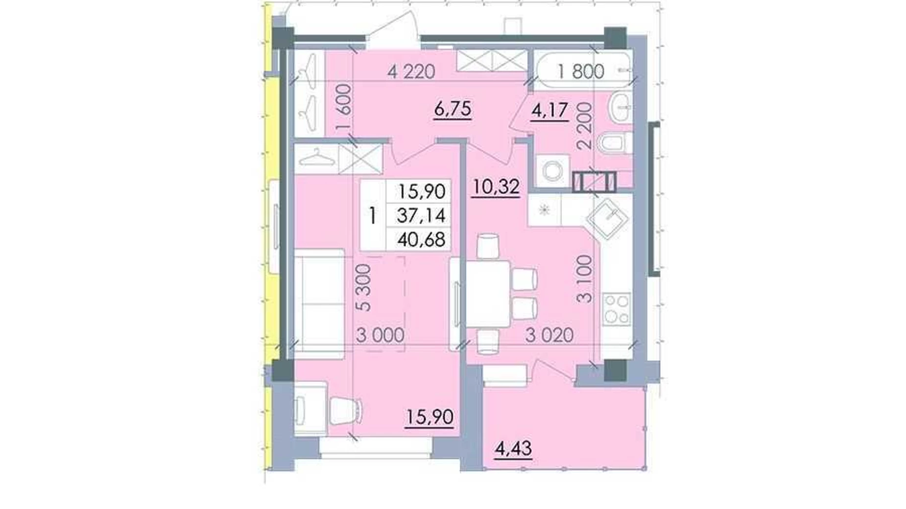 Продается 1-комнатная квартира 41 кв. м в Полтаве, ул. Башкирцевой Марии