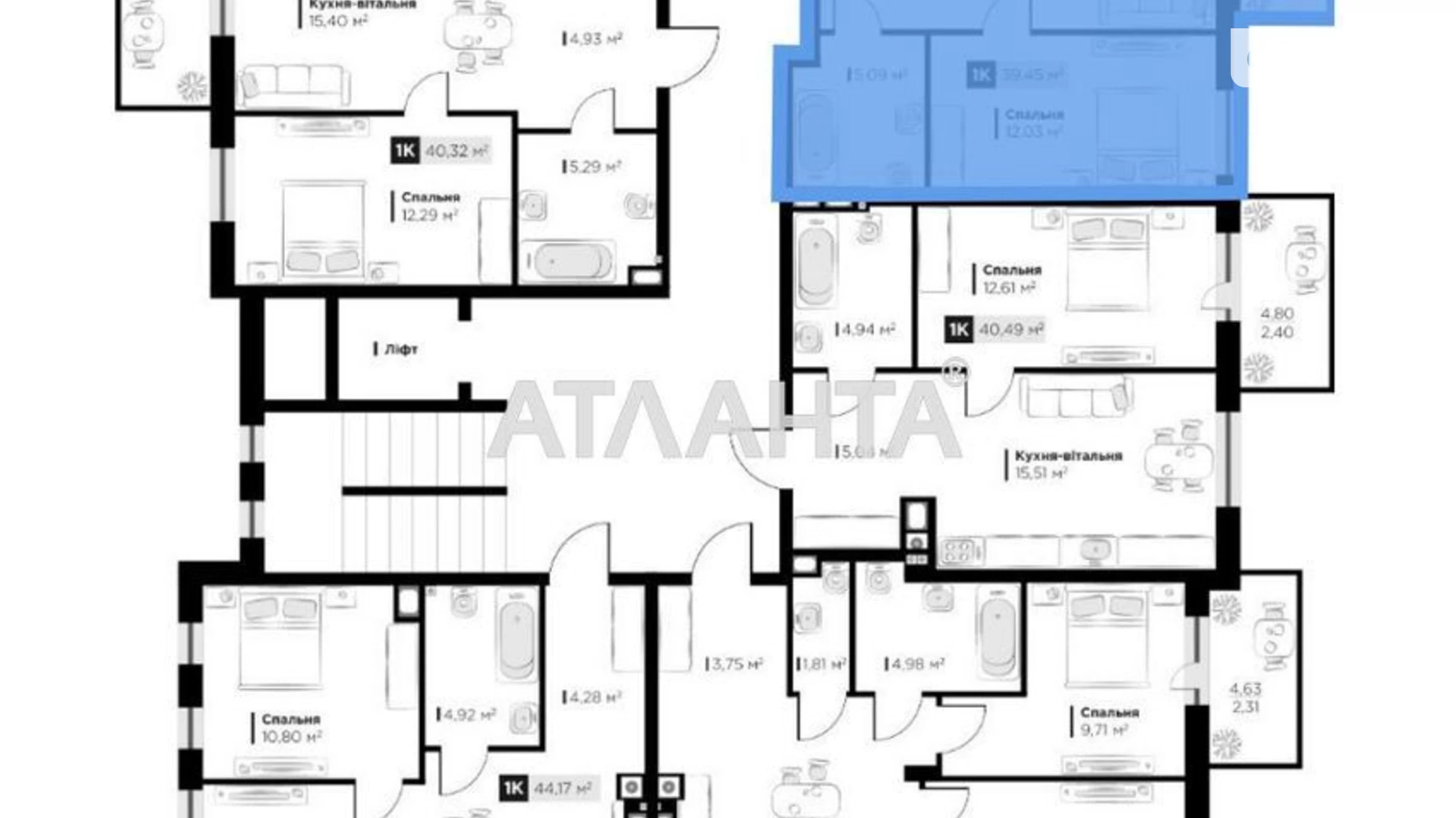 Продается 1-комнатная квартира 39.43 кв. м в Львове