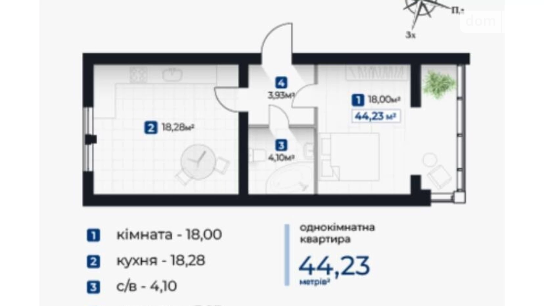 Продается 1-комнатная квартира 44.2 кв. м в Ивано-Франковске, ул. Горбачевского