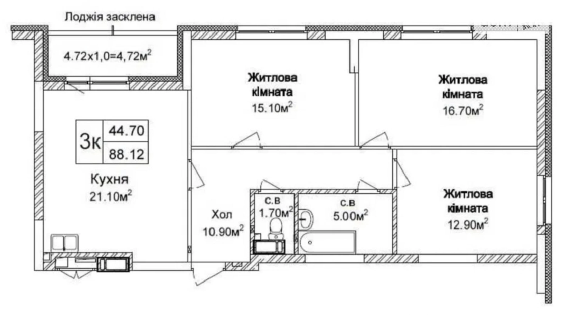 Продается 3-комнатная квартира 90 кв. м в Киеве, ул. Львовская, 15Б