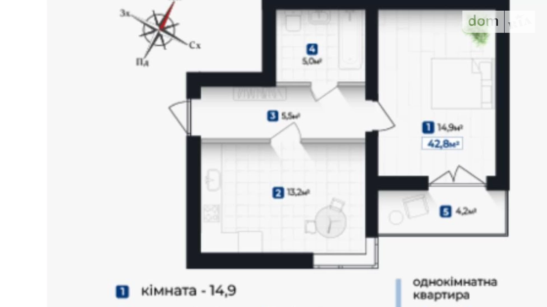 Продается 1-комнатная квартира 42.89 кв. м в Ивано-Франковске, ул. Виноградная - фото 4