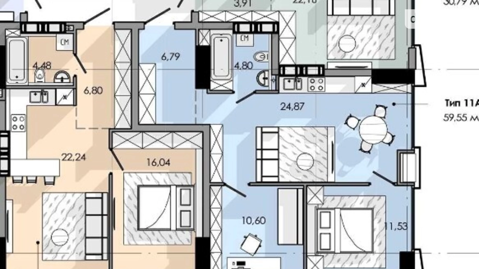 Продается 1-комнатная квартира 43 кв. м в Днепре, ул. Набережная Победы, 128 - фото 2