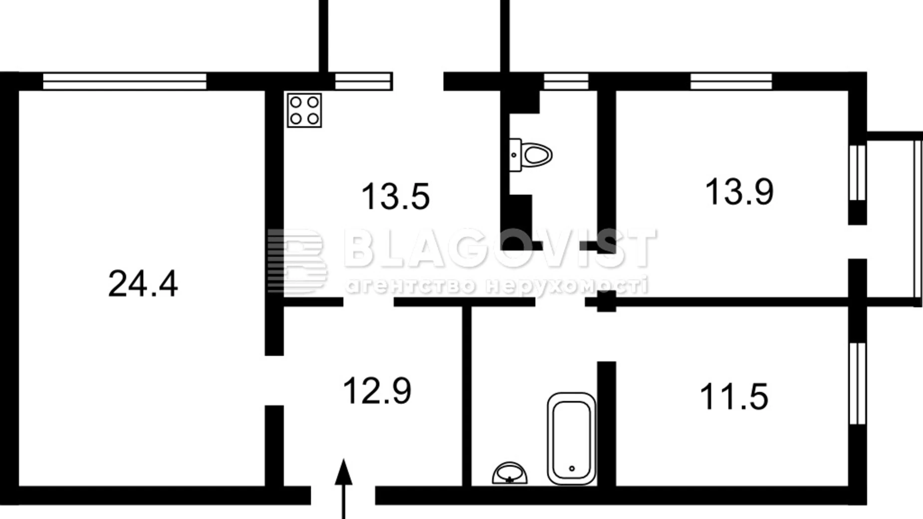 Продается 3-комнатная квартира 82.3 кв. м в Киеве, просп. Павла Тычины, 10