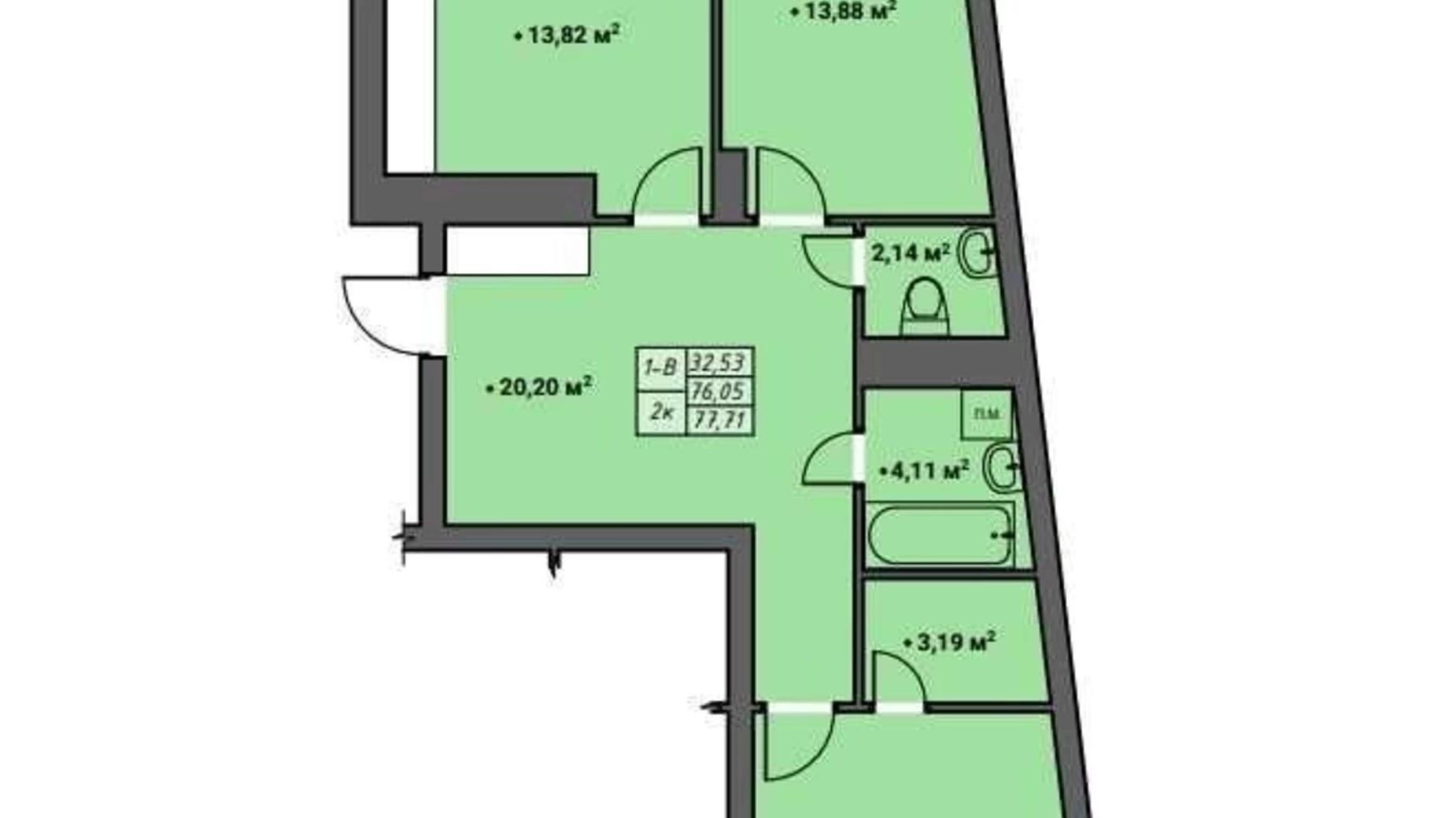 Продается 2-комнатная квартира 78 кв. м в Ровно, ул. Галицкого Данилы, 16