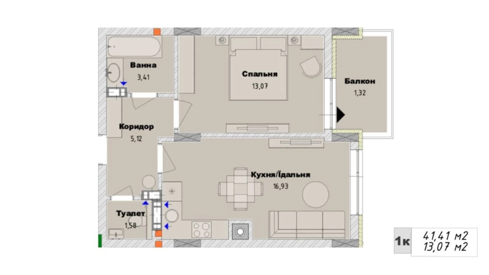 Продается 1-комнатная квартира 41.41 кв. м в Городке - фото 2