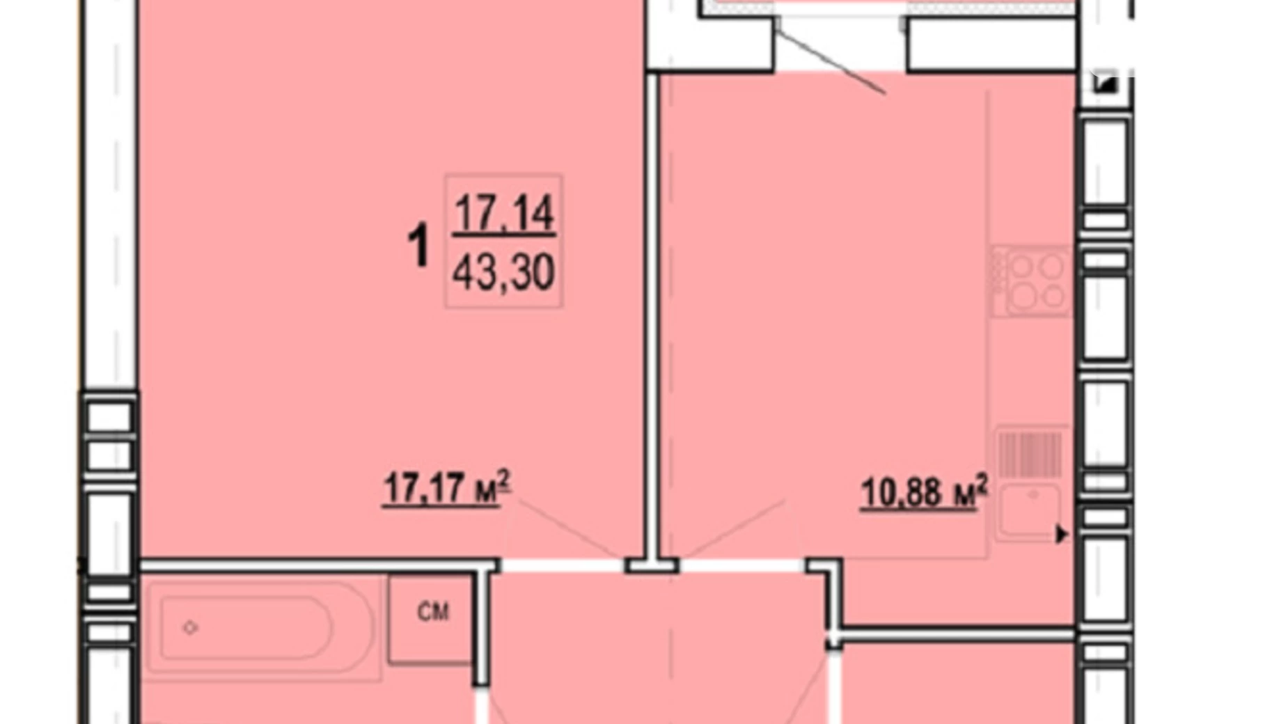 Продается 1-комнатная квартира 43.7 кв. м в Харькове, ул. Борткевича