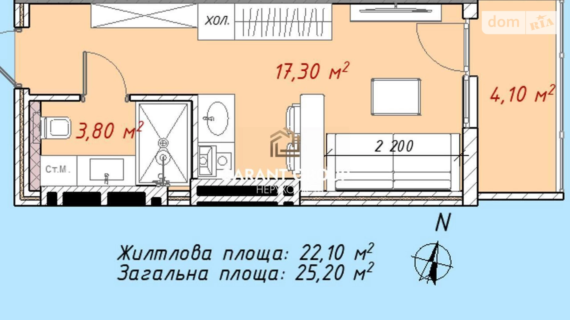 Продается 1-комнатная квартира 25.2 кв. м в Одессе, ул. Пишоновская