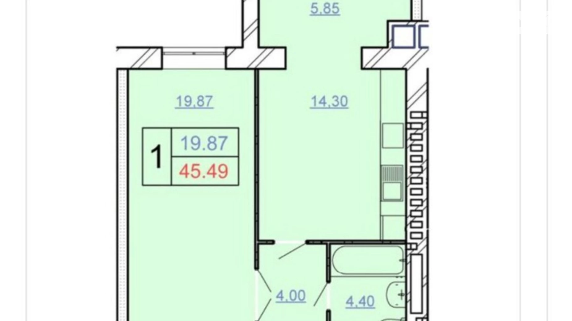 Продается 1-комнатная квартира 45.5 кв. м в Хмельницком, ул. Винницкая, 1/8