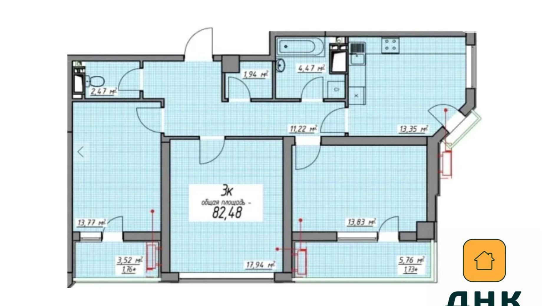 Продается 3-комнатная квартира 83 кв. м в Одессе, пер. Курортный, 1Б