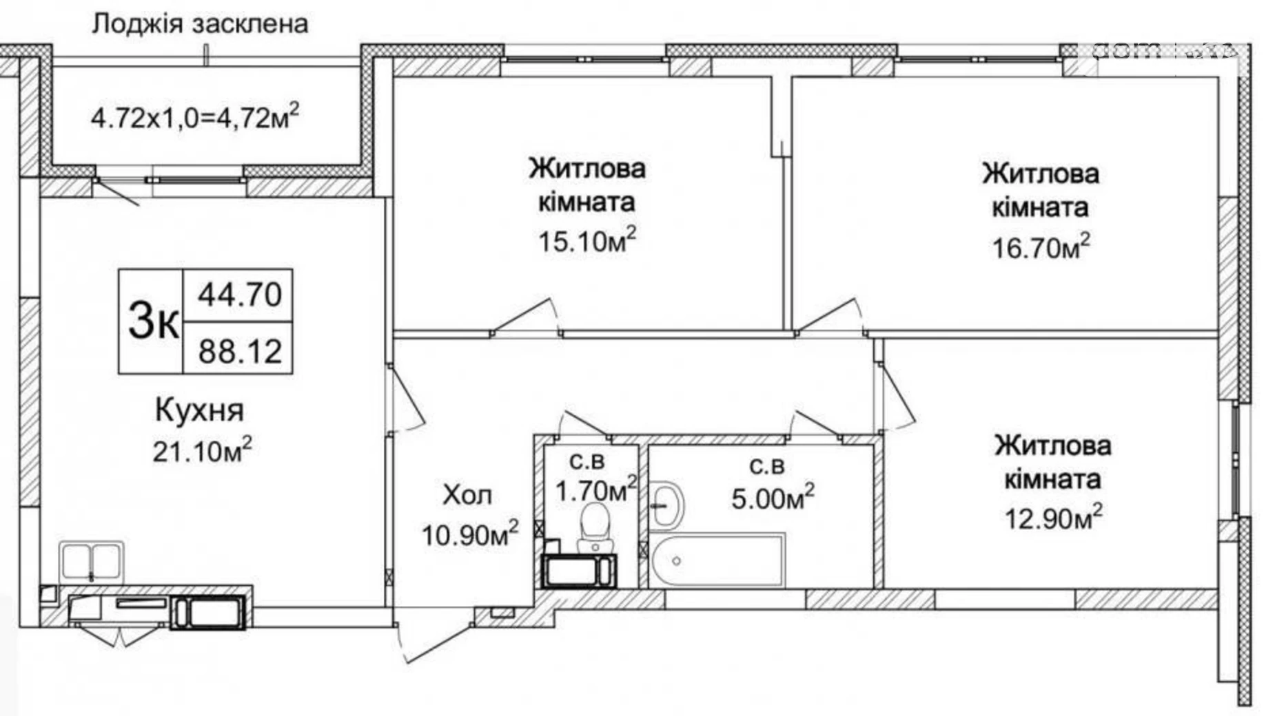 Продается 3-комнатная квартира 87 кв. м в Киеве, ул. Львовская, 15