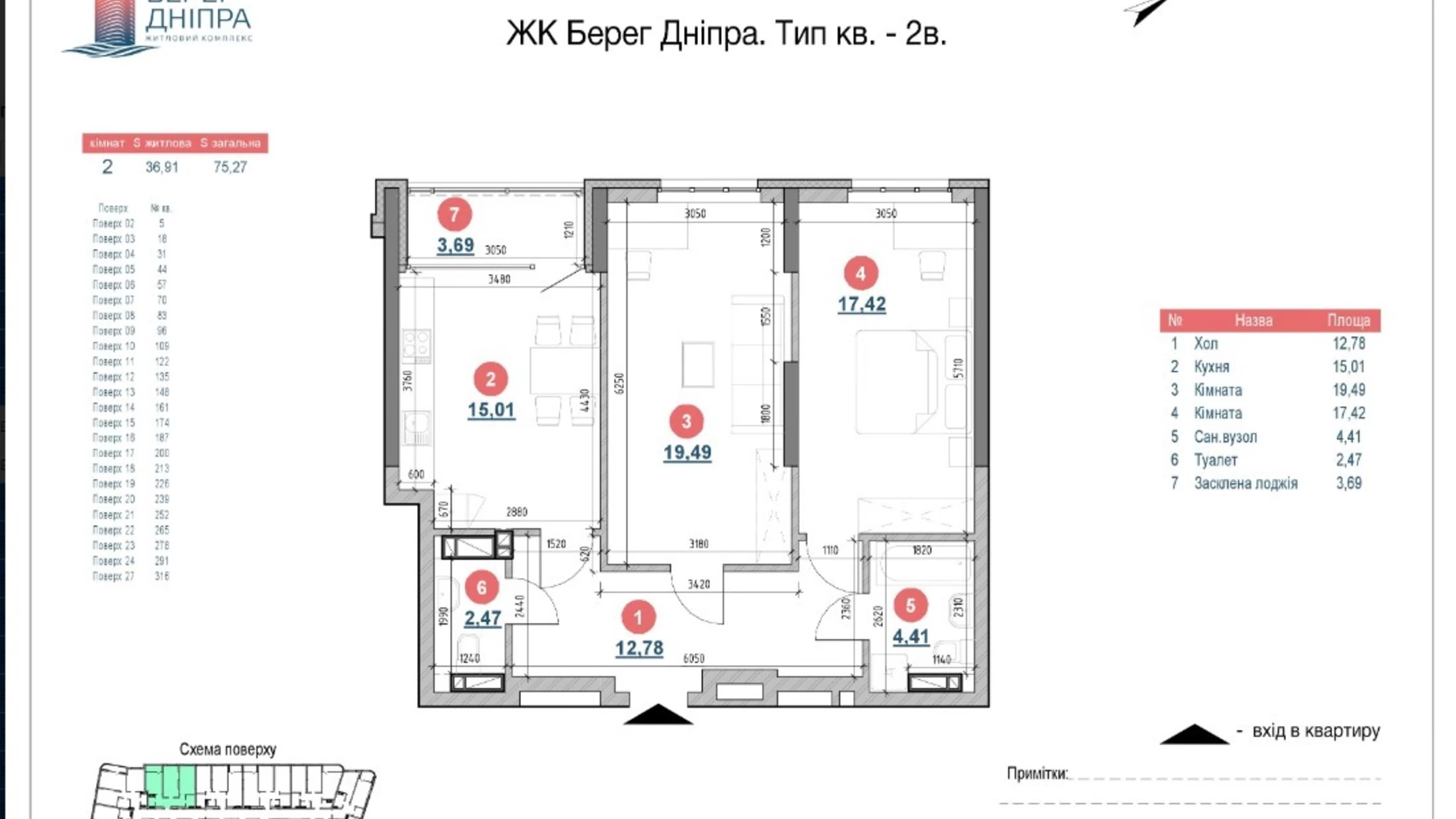 Продается 2-комнатная квартира 75.27 кв. м в Киеве, наб. Днепровская, 17