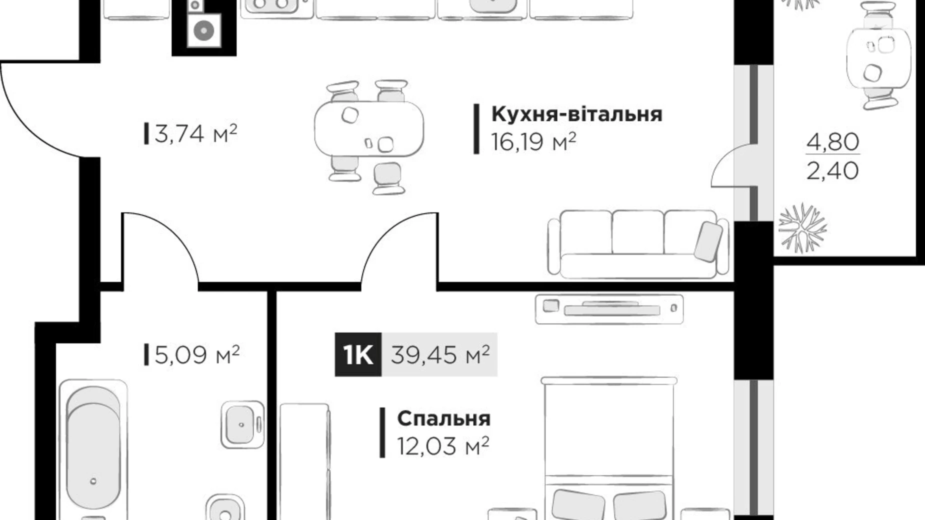 Продается 1-комнатная квартира 39.45 кв. м в Львове, ул. Орлика