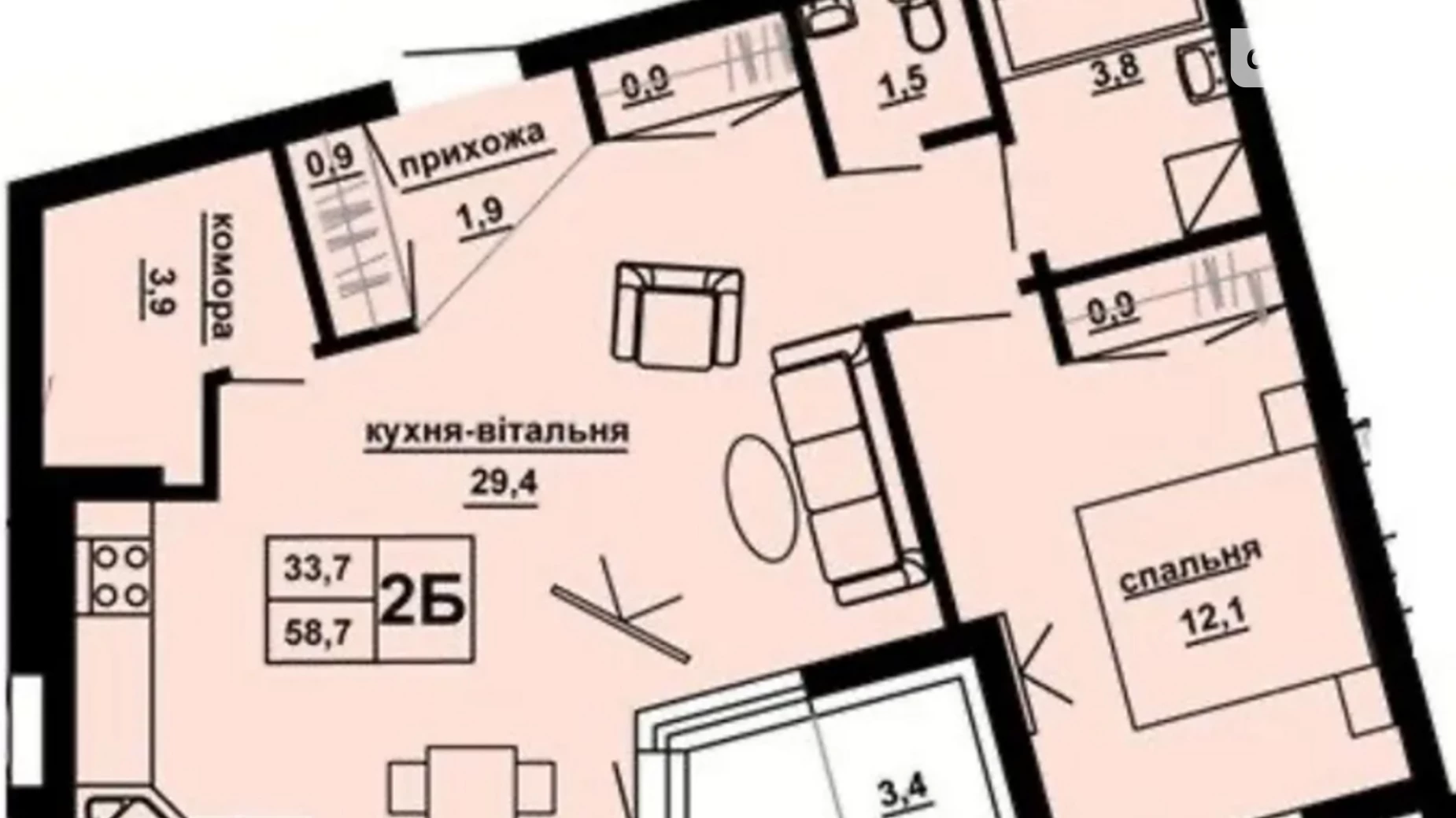 2-комнатная квартира 58 кв. м в Тернополе, ул. Опильского Юлиана - фото 2