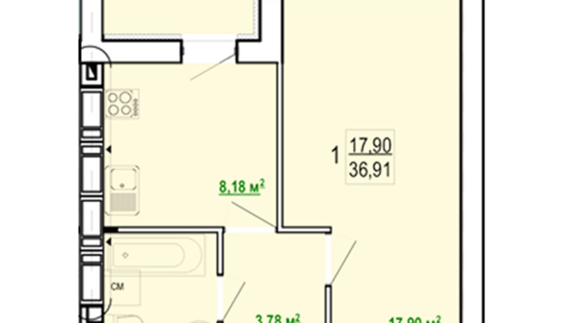 Продается 1-комнатная квартира 36.91 кв. м в Харькове, ул. Борткевича, 13 - фото 2