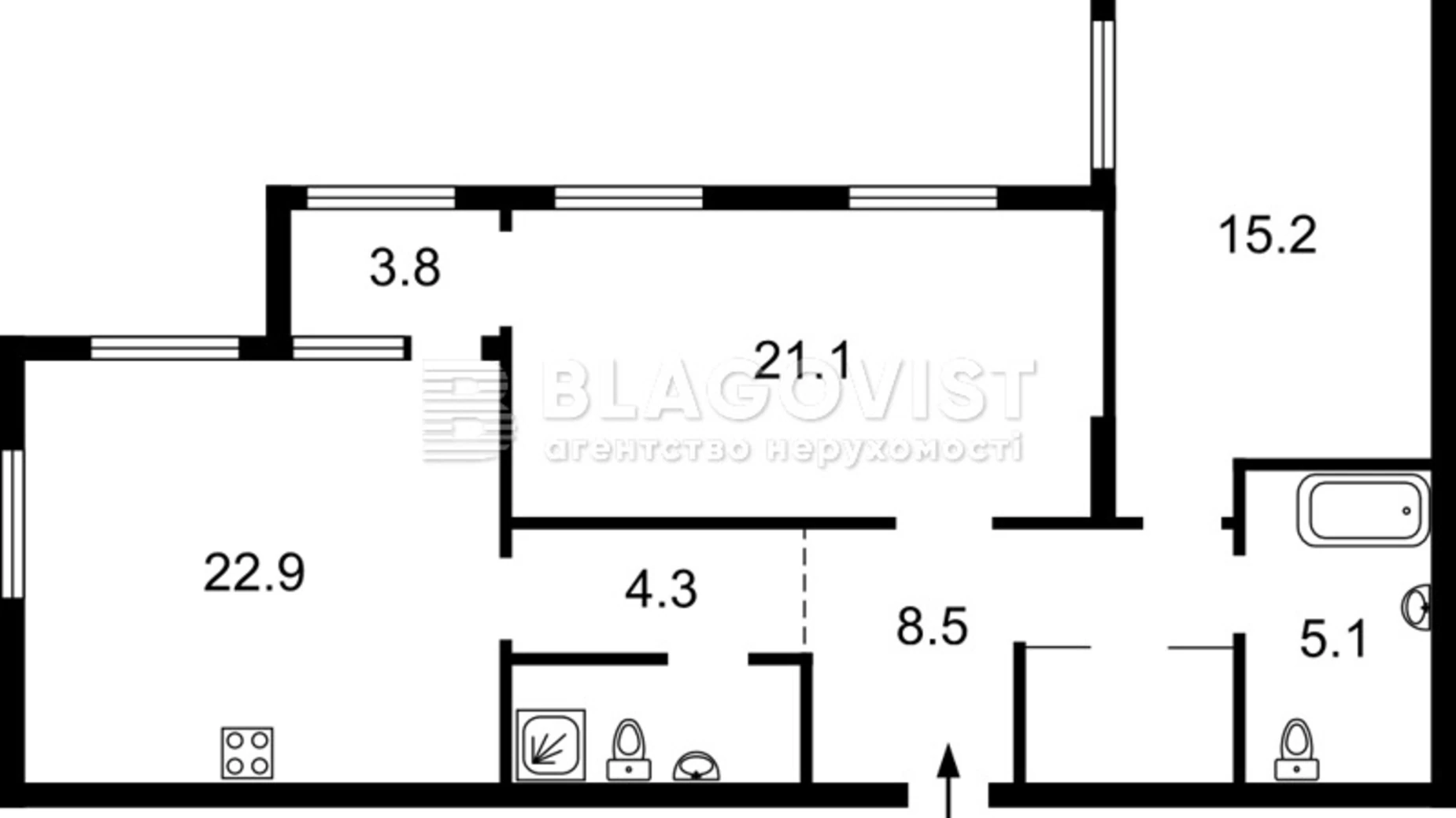 Продается 2-комнатная квартира 86.3 кв. м в Киеве, просп. Правды, 42