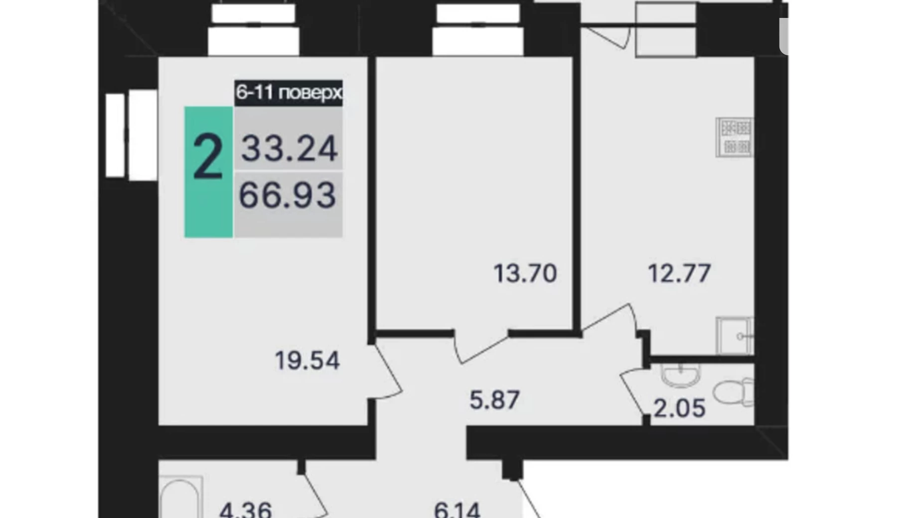 Продается 2-комнатная квартира 66.93 кв. м в Полтаве, вул. Степного Фронта, 6