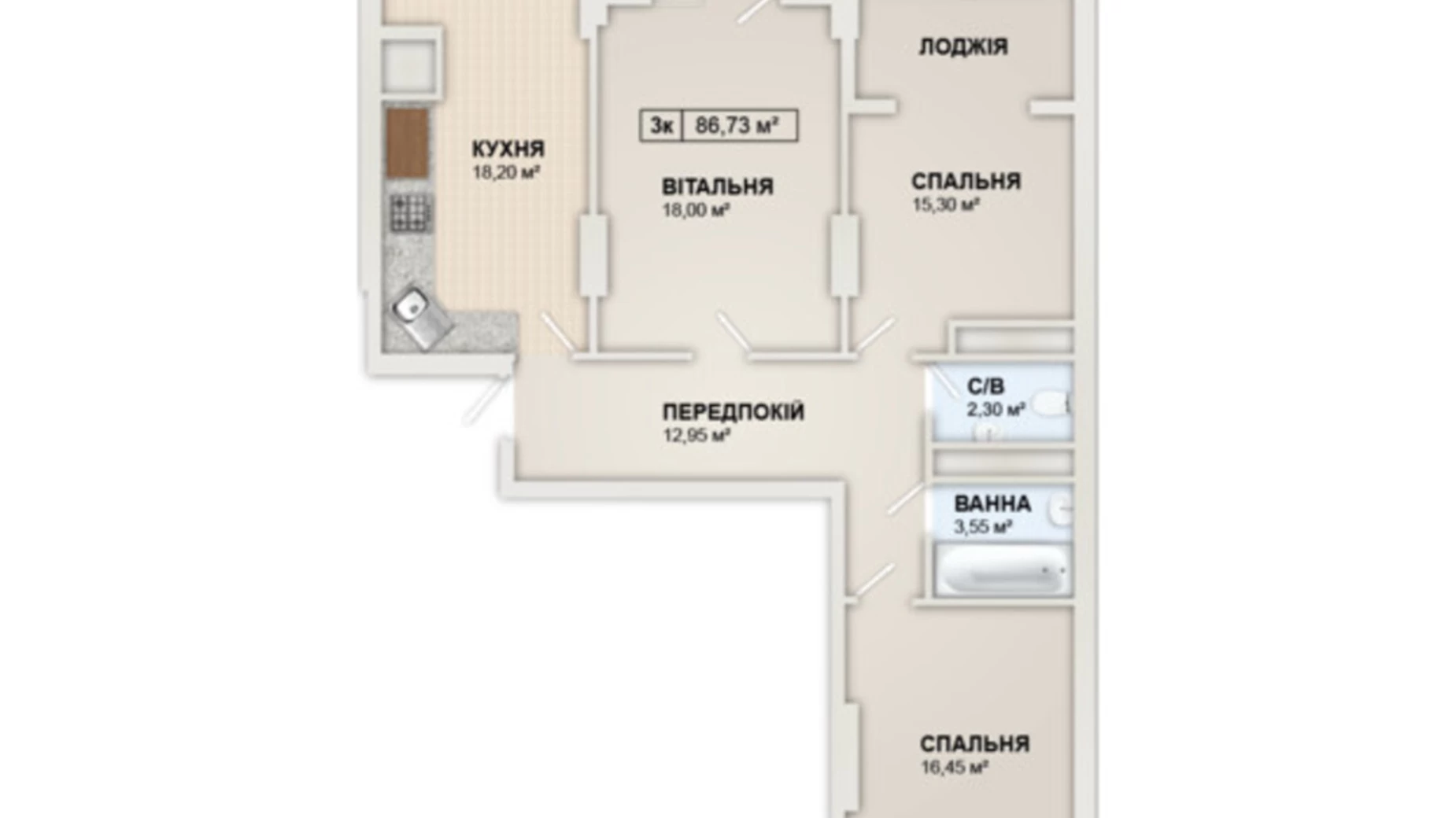 Продается 3-комнатная квартира 86.73 кв. м в Ивано-Франковске, ул. Ивасюка, 82 - фото 4
