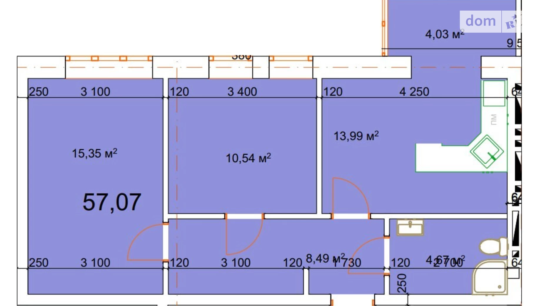 Продается 2-комнатная квартира 57.07 кв. м в Калуше, ул. Малицкой - фото 2