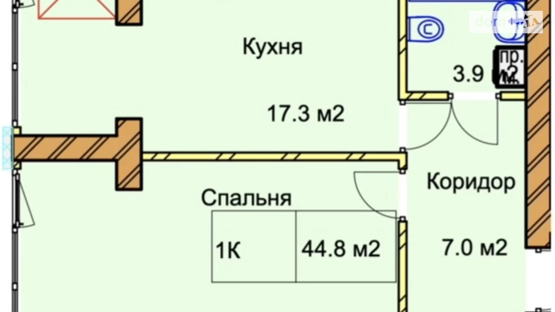 Продається 1-кімнатна квартира 44.8 кв. м у Рівному, вул. Чорновола В'ячеслава