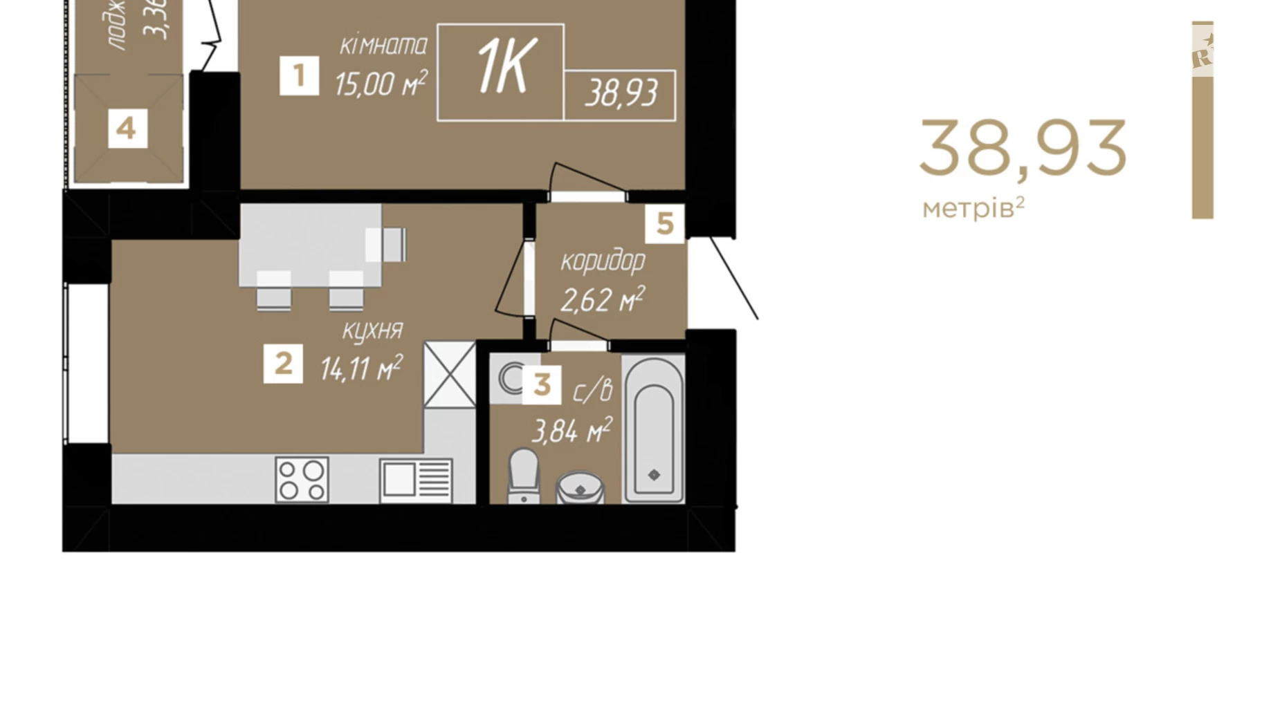 Продается 1-комнатная квартира 39 кв. м в Ивано-Франковске, ул. Виноградная