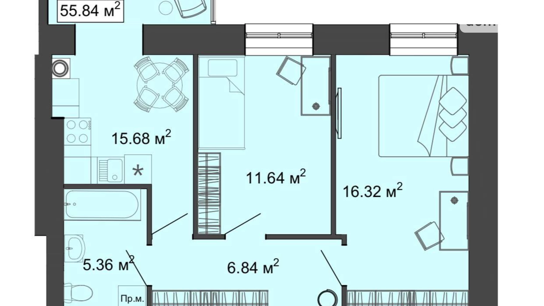 Продається 2-кімнатна квартира 56 кв. м у Струмівці, вул. Чикаленка, 1/3 корпус 1