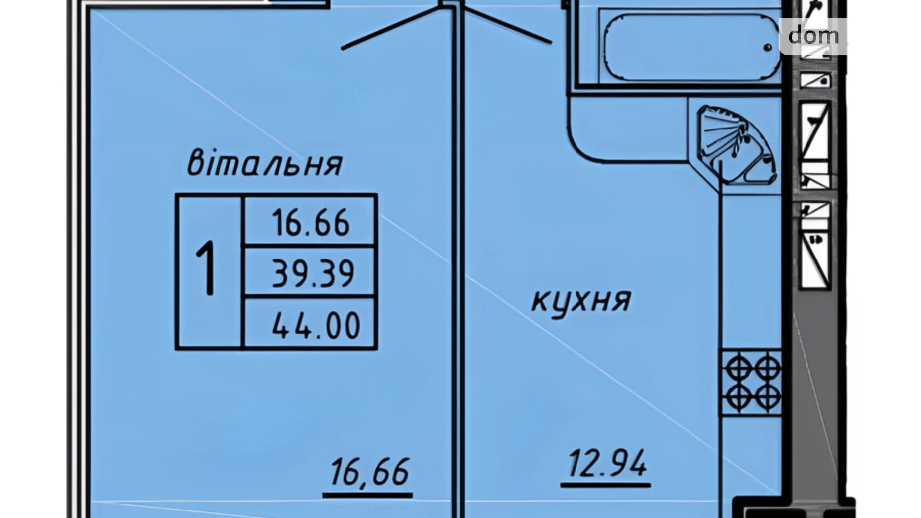 Продается 1-комнатная квартира 44 кв. м в Байковцах