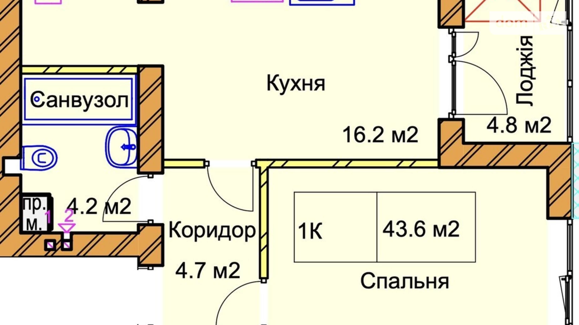 Продається 1-кімнатна квартира 43.6 кв. м у Рівному, вул. Чорновола В'ячеслава, 94В-94Д