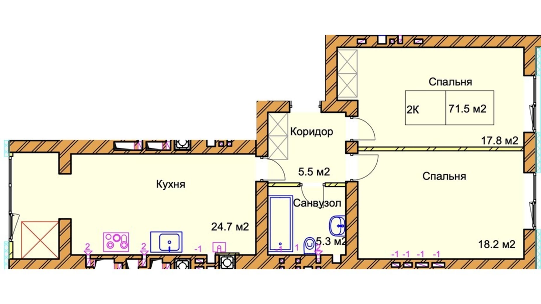 Продается 2-комнатная квартира 71.5 кв. м в Ровно