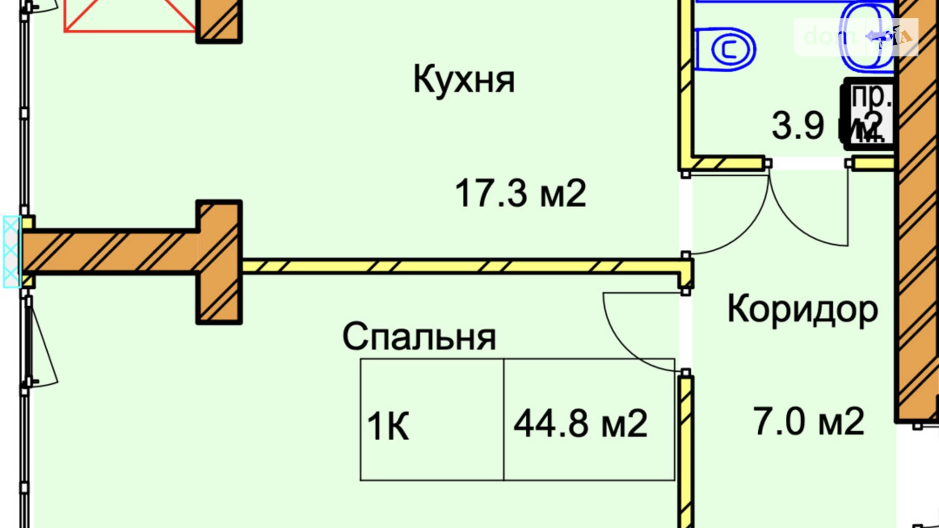 Продается 1-комнатная квартира 44.8 кв. м в Ровно