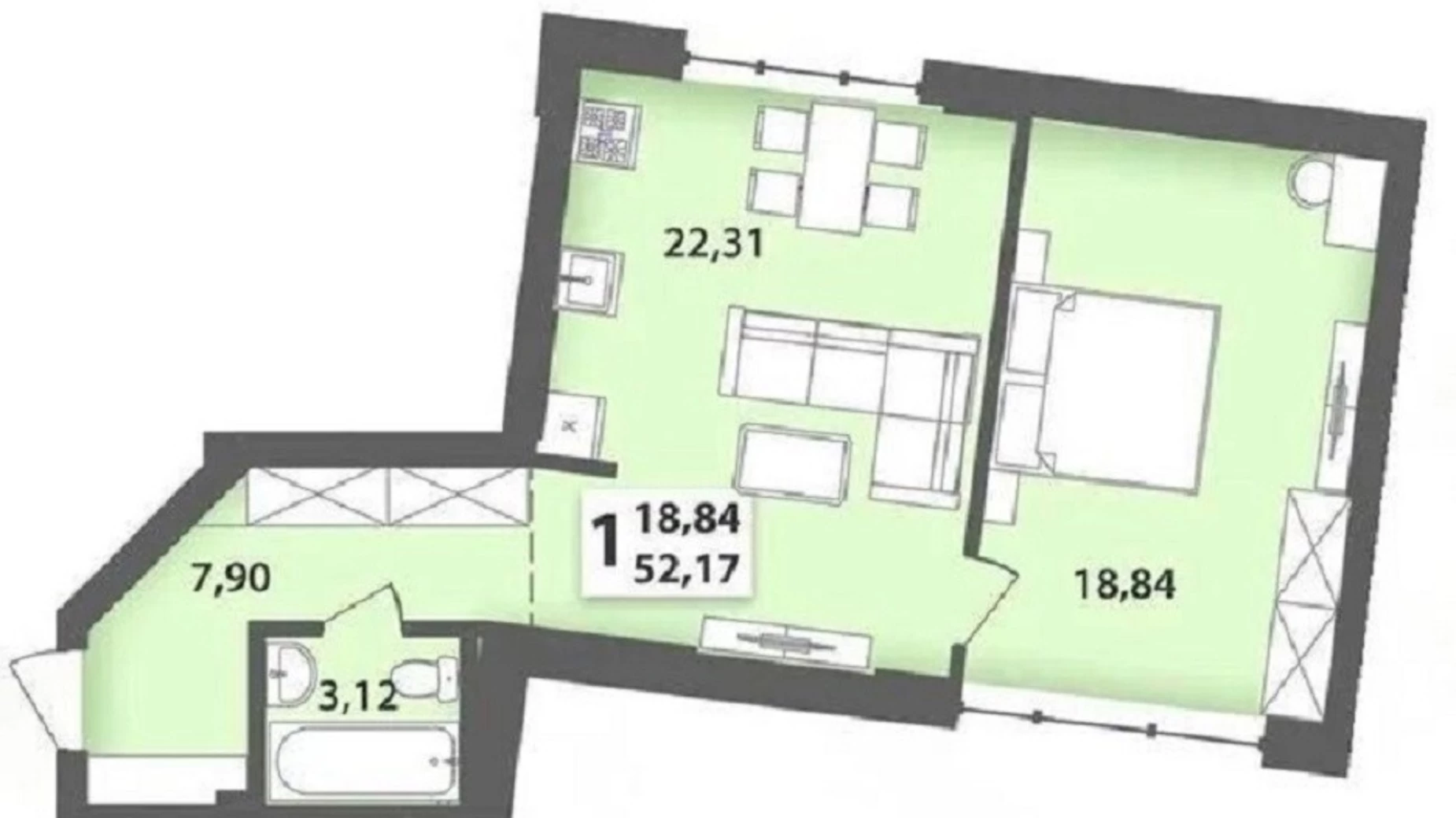 Продается 1-комнатная квартира 52 кв. м в Винниках, ул. Лисика, 1