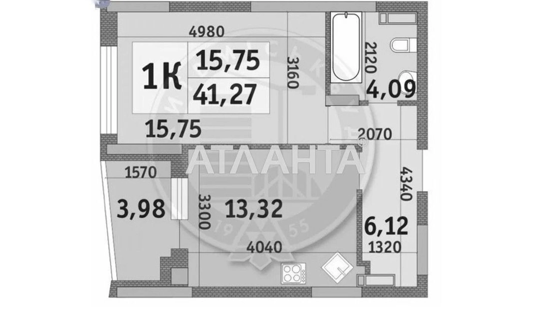 Продается 1-комнатная квартира 41.4 кв. м в Киеве