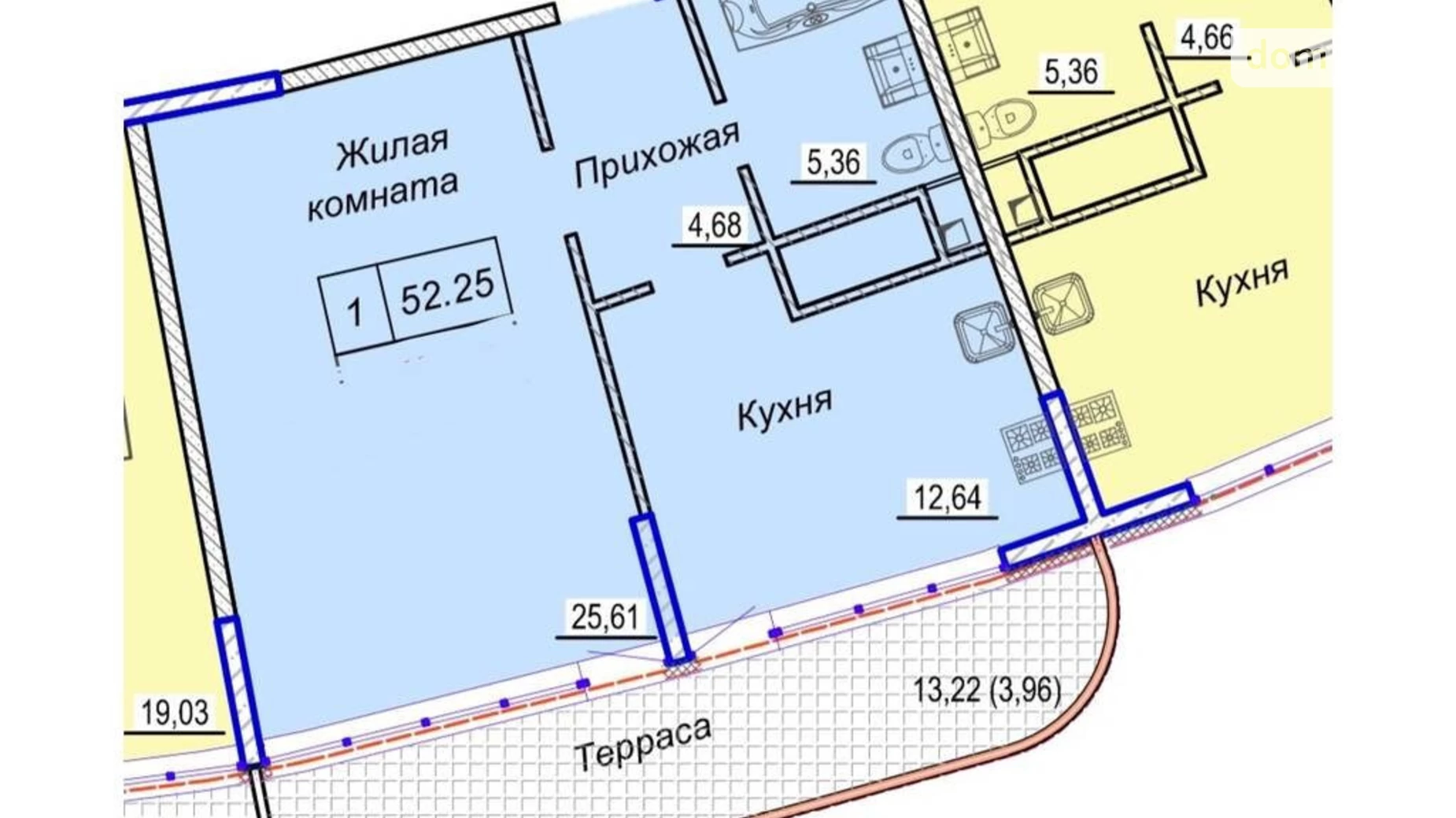 Продається 1-кімнатна квартира 52 кв. м у Одесі, вул. Каманіна