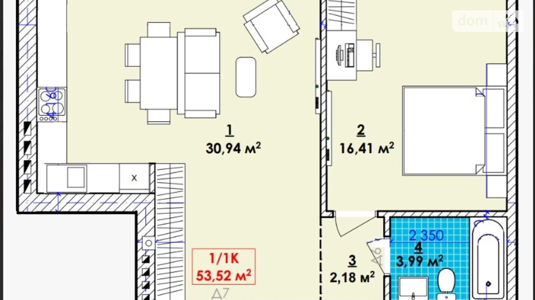 Продается 1-комнатная квартира 53.52 кв. м в Ивано-Франковске, ул. Довбуша