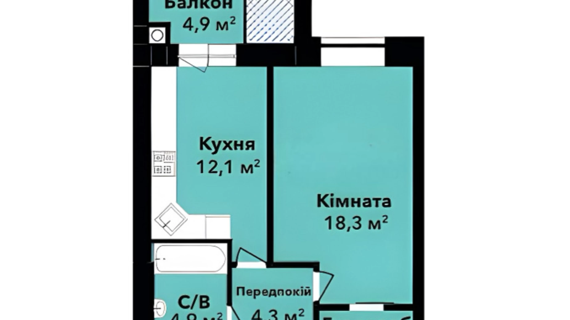 Продается 1-комнатная квартира 44 кв. м в Хмельницком, вул. Довженко, 4