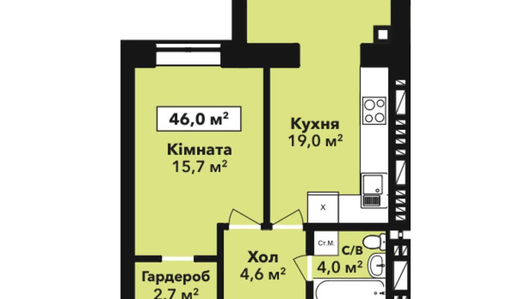 Продается 1-комнатная квартира 46 кв. м в Хмельницком, ул. Довженко, 4