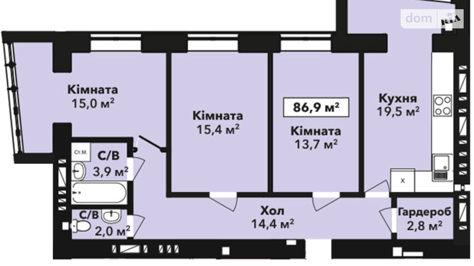 Продается 3-комнатная квартира 87 кв. м в Хмельницком, ул. Довженко, 4