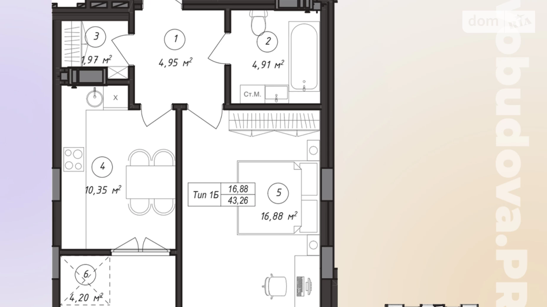 Продается 1-комнатная квартира 43.26 кв. м в Ужгороде, ул. Николая Бобяка - фото 2